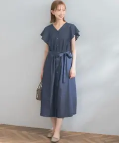 『UR TECH WORKLUXE』デニムフレアスリーブワンピース　インディゴ