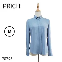 PRICH プリッチ 長袖シャツ スタンドカラー ストライプ 袖ボタンM相当