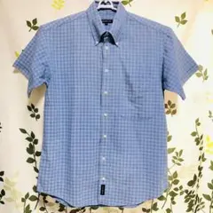 メ(^ ^)P【GANT】 チェック柄 半袖シャツ 胸ポケット 綿100 ブルー