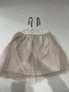 キッズチュールワンピース　ベージュ ドット柄 キャミワンピース