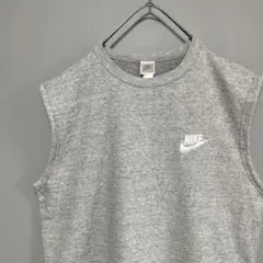 90s NIKE ナイキ スウェットベスト 刺繍ロゴ Vネック グレー L 古着