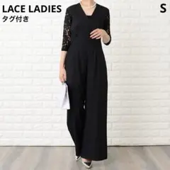 【新品タグ付き】LACE LADIES レース七分袖オールインワン パンツドレス