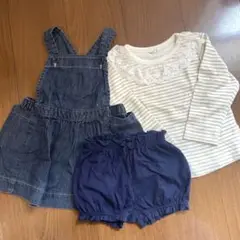 【美品】デニムオーバーオール ストライプシャツ 短パン　3点セット