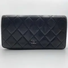 【鑑定済】CHANEL 折り財布 マトラッセ ラムスキン ブラック ヴィンテージ