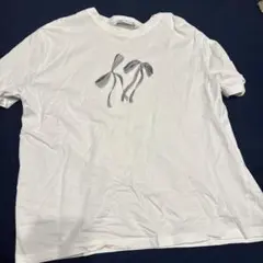 【ZARA ザラ】ホワイト　リボン　半袖　Tシャツ