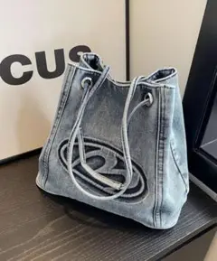 デニム トートバッグ ショルダー エンボス加工　SHEIN