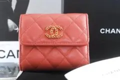 正規品 美品 CHANEL シャネル マトラッセ ピンク 三つ折り財布
