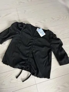 【新品未使用】レディース　1095 胸ギャザー付き　Tシャツ　Sサイズ　ブラック