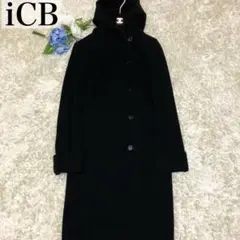 【美品✨】アイシービー フーデットコート ロング丈 カシミヤ オンワード樫山 黒