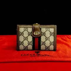 極 美品 オールドグッチ シェリーライン レザー がま口 二つ折り 財布 折財布