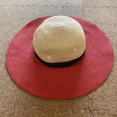 【美品】レッド　ベージュ　ネイビー　麦わら帽子　52cm