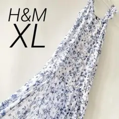 H&M ワンピース ノースリーブ ラッフル フリル 花柄 青 XL