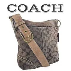【美品】 COACH コーチ シグネチャー ショルダーバッグ ブラウン