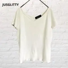 ジャスグリッティー♡サマーニット Ｖネックカットソー ホワイト 白 M 古着