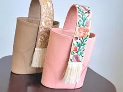 レザー 刺繍リボン ハンドバッグ 小さめ お出かけバッグ 本革 インド刺繍