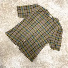 【美品】LEPORTE チェック柄 半袖ブラウス Lサイズ 綿麻 涼しげ◎