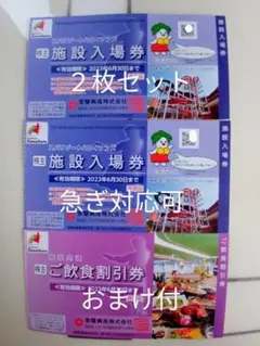 ★スパリゾートハワイアンズ 2枚セット 株主優待券施設無料入場券+おまけ付き