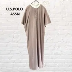 ユーエスポロアッスン♡半袖ロングワンピース ベージュ 体型カバー ゆったり 古着