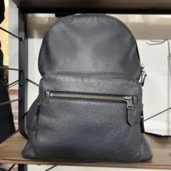COACH ネイビー　レザー ダブルジッパーバックパック