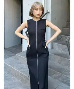 MURUA フロントジップナローワンピース BLACK 黒　即日発送日