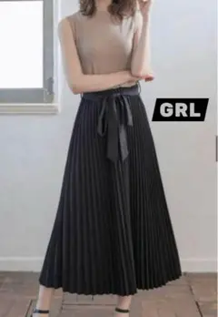 GRL リボンベルト付き ノースリーブプリーツドッキングワンピ