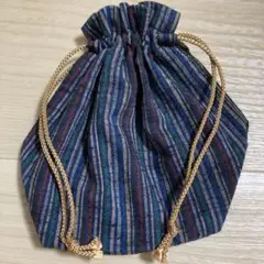【新品】ハンドメイド ストライプ 巾着袋 青 赤 黄 白 緑 金