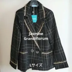 【Jasmine】ツイード テーラード ジャケット 黒 L《美品 タグ付き》