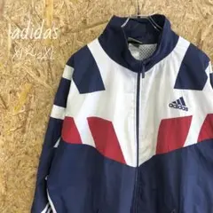 adidas☆アディダス 刺繍ロゴ ナイロンジャケット マルチカラー XL