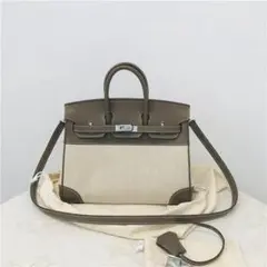 未使用本革&キャンバスハンドバックショルダーバッグ2 WAY※ベージュ