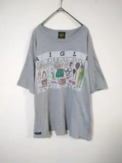 エーグル　AIGLE　Tシャツ　メンズL　グレー色　前面プリント　日本製　綿