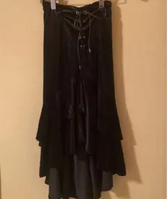 フリルスカート ロングスカート フイッシュテールスカート 黒 秋冬服
