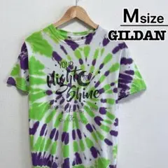 USA古着　GILDAN　Tシャツ　M　タイダイ　ライトグリーン　黄緑　パープル