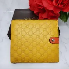 【極美品】 GUCCI グッチ 折り財布 財布 GG マイクロ シマ レザー