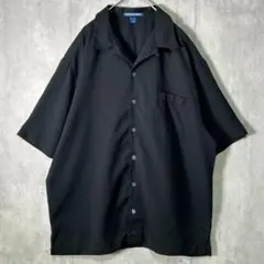 レーヨン バック刺繍 オープンカラー シャツ 半袖 黒 L