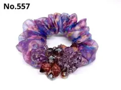 ハンドメイド お花 シュシュ ヘアゴム フラワー ビーズ 557