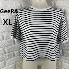 GeeRA 白黒ストライプ クロップドTシャツ LL 大きなサイズ