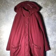 【ヴィンテージ】中綿入りロングジャケット フード付き 赤 古着 W20