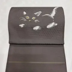 白猫と鞠が織られた袋帯 着物 カジュアル 動物