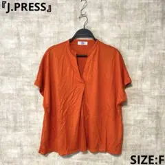 【J.PRESS】半袖キーネックカットソー　オレンジ　レーヨン　F
