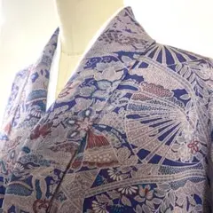 2m1986 着物 正絹 袷 小紋 紫 青 赤 緑 花柄 和装