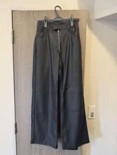 JEANASSIS ブラック フェイクレザー ワイドパンツ M