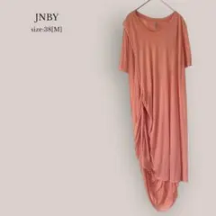 【ジェーエヌビーワイ】JNBY アシンメトリーワンピース　半袖　ミモレ　M
