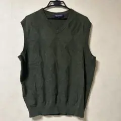 roundtree&YORKE 00s カーキ Vネック ニットベスト