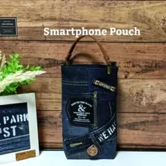 スマホポーチ☆オールデニム デニムリメイク スマホショルダーバッグ ハンドメイド