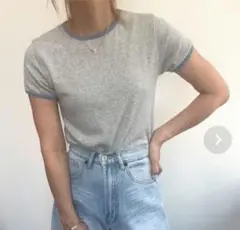 ISOOK バイカラー リンガー Tシャツ 半袖 グレー