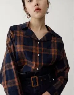 moussy マウジー ドルマン オープンカラー チェック シャツ