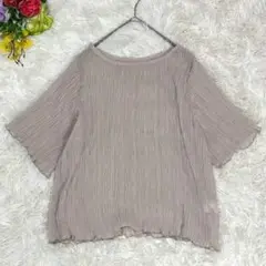 シアートップス【M】半袖ブラウス フレア袖 ベージュ 透け感 上品 フェミニン