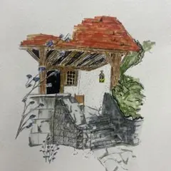 手描きイラスト　家　コピックとボールペン