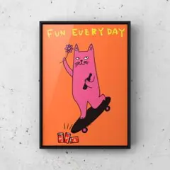 ★A4フレーム付き★オリジナル アートポスター FUN CAT 猫 インテリア
