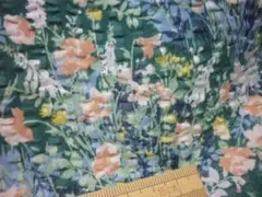 1.5m リップル生地 草花柄/グリーン